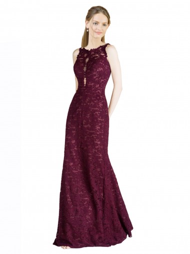 Discount Long Lace Bridesmaid Dress / Prom Dress with Peekaboo Bodice and Keyhole Back UK