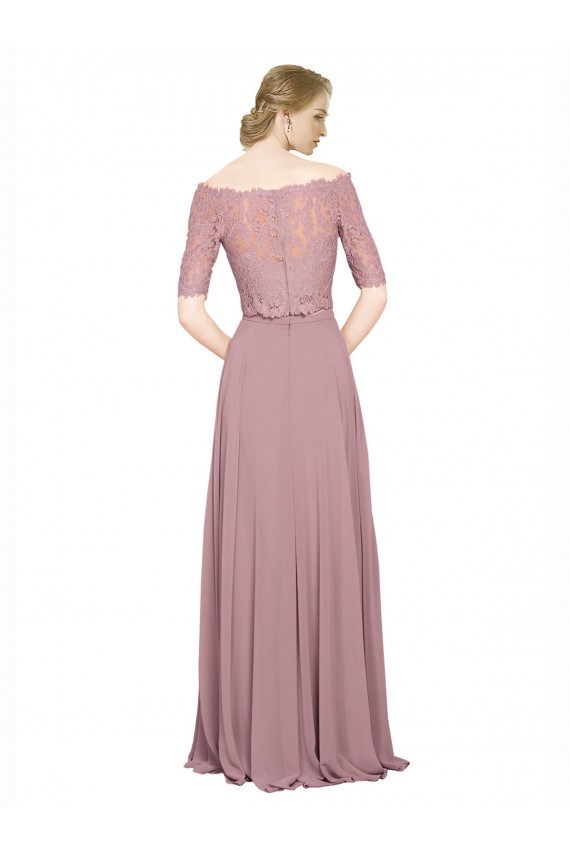 Discount Off the Shoulder Lace Crop Top A-Line Chiffon Bridesmaid Dress / Prom Dress UK