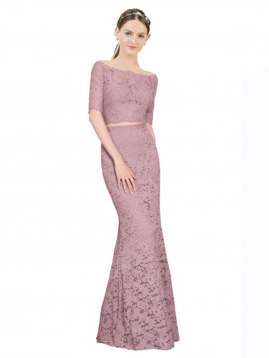 Discount Short Sleeves Crop Top Mermaid Lace Bridesmaid Dress / Prom Dress UK