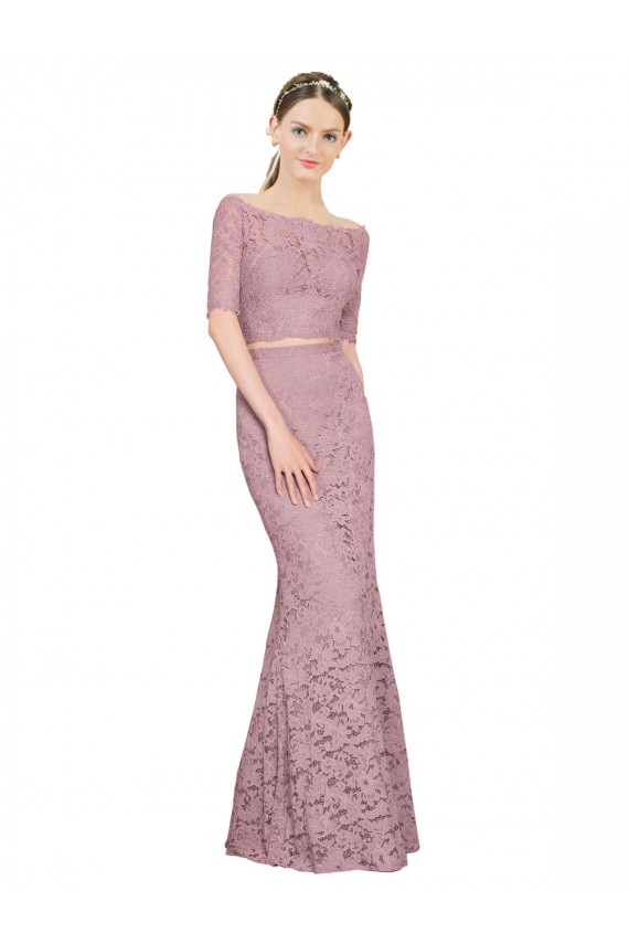 Discount Short Sleeves Crop Top Mermaid Lace Bridesmaid Dress / Prom Dress UK