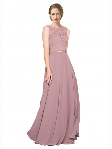 Discount Long A-Line Chiffon Bridesmaid Dress / Prom Dress with Sleeveless Lace Crop Top UK