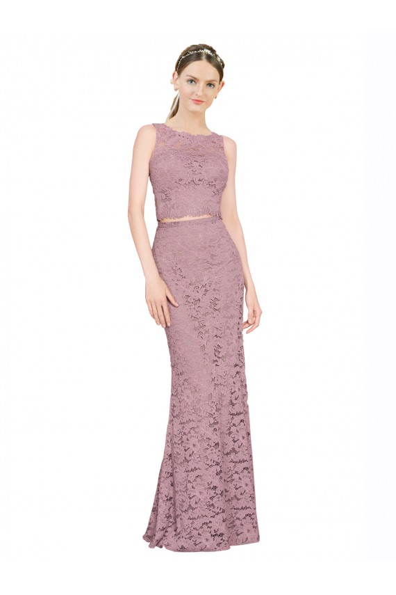Discount Sleeveless Crop Top High Neck Mermaid Lace Bridesmaid Dress / Prom Dress UK