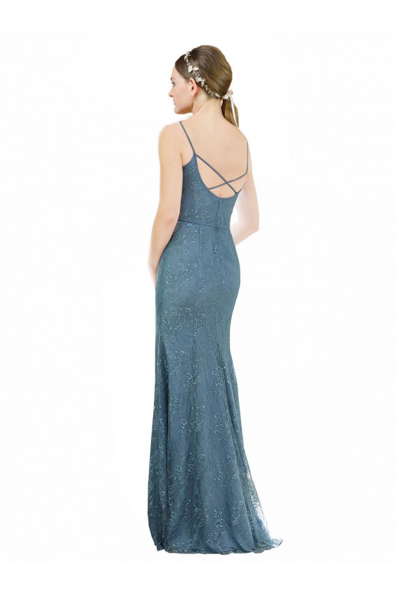 Discount Deep V-Neck All Over Chantilly Lace Bridesmaid Dress with Criss Cross Open Back UK