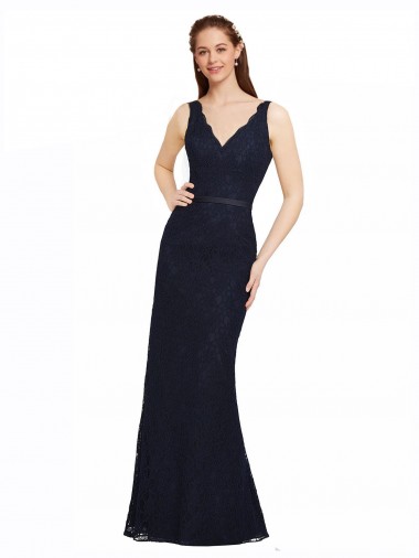 Discount Lace Bridesmaid Dress with Satin Waistband and Open Back UK