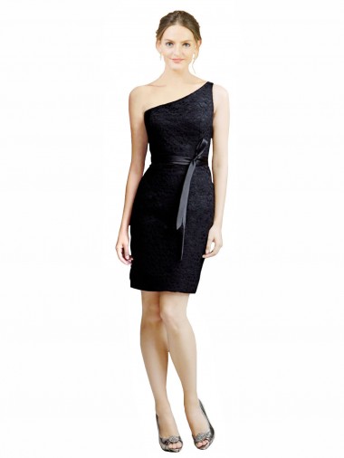 Discount One Shoulder Short Lace Cocktail Bridesmaid Dress with Satin Waistband UK