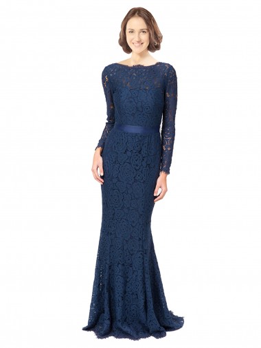Discount Long Sleeves Floor Length Vintage Lace Bridesmaid Dress with Deep V-Back UK