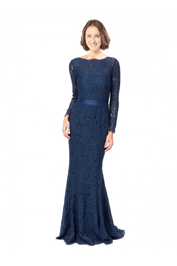 Discount Long Sleeves Floor Length Vintage Lace Bridesmaid Dress with Deep V-Back UK