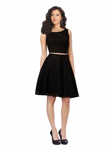Discount Two Piece Short Lace Cocktail Bridesmaid Dress with Jewel Neckline UK