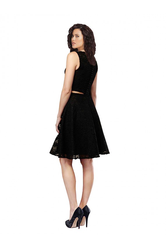 Discount Two Piece Short Lace Cocktail Bridesmaid Dress with Jewel Neckline UK