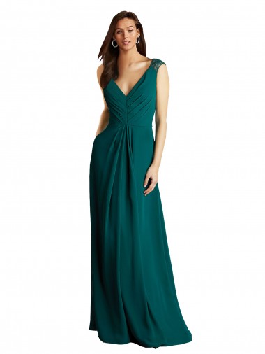 Discount Long A-Line Lace and Chiffon Bridesmaid Dress with Open Back UK