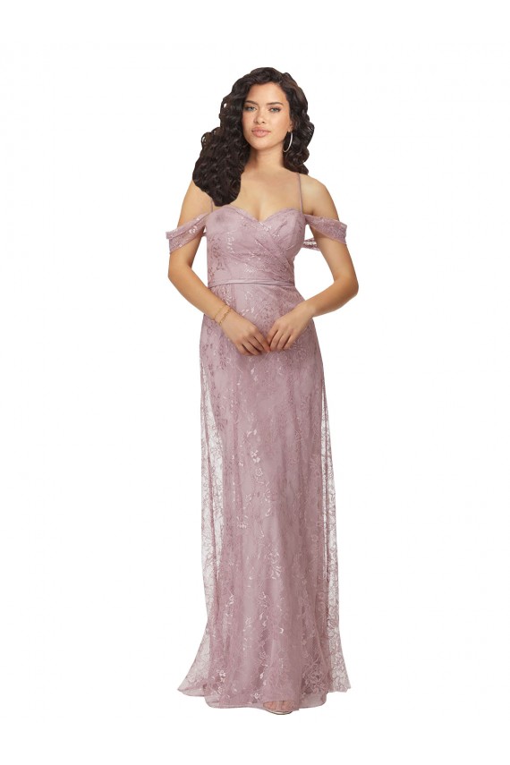 Discount Sweetheart Chantilly Lace Bridesmaid Dress with Off the Shoulder Sleeves UK