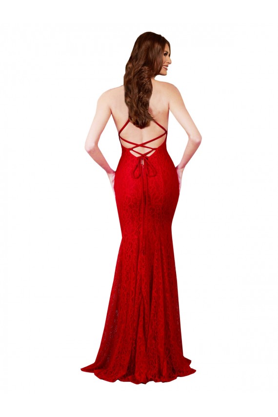 Discount Low Back V-Neckline Floor Length Formal Lace Bridesmaid Dress / Prom Dress UK