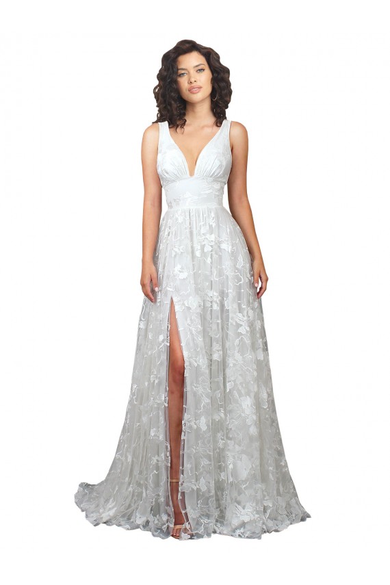 Discount Plunging V-Neckline Wedding Dress with Slit UK