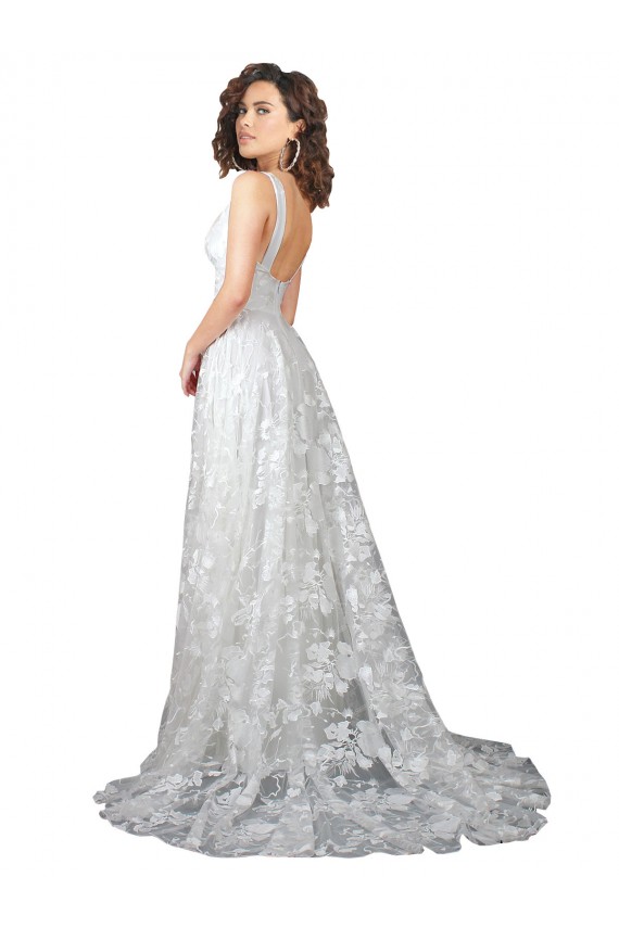 Discount Plunging V-Neckline Wedding Dress with Slit UK