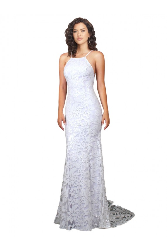 Discount Mermaid Fitted High Neck Low Back Fishtail Wedding Dress UK