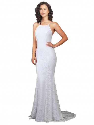 Discount High Neck Backless Lace Wedding Dress with Plunging Low Back UK