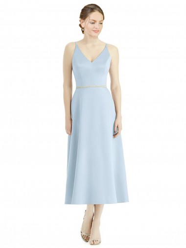 Discount Short Tea Length V-Neck Satin Bridesmaid Dress UK