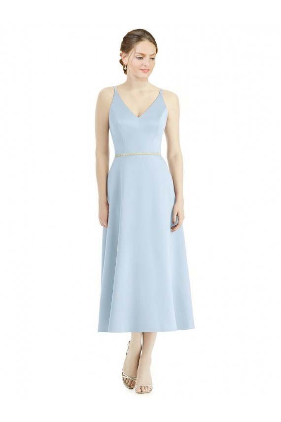 Discount Short Tea Length V-Neck Satin Bridesmaid Dress UK