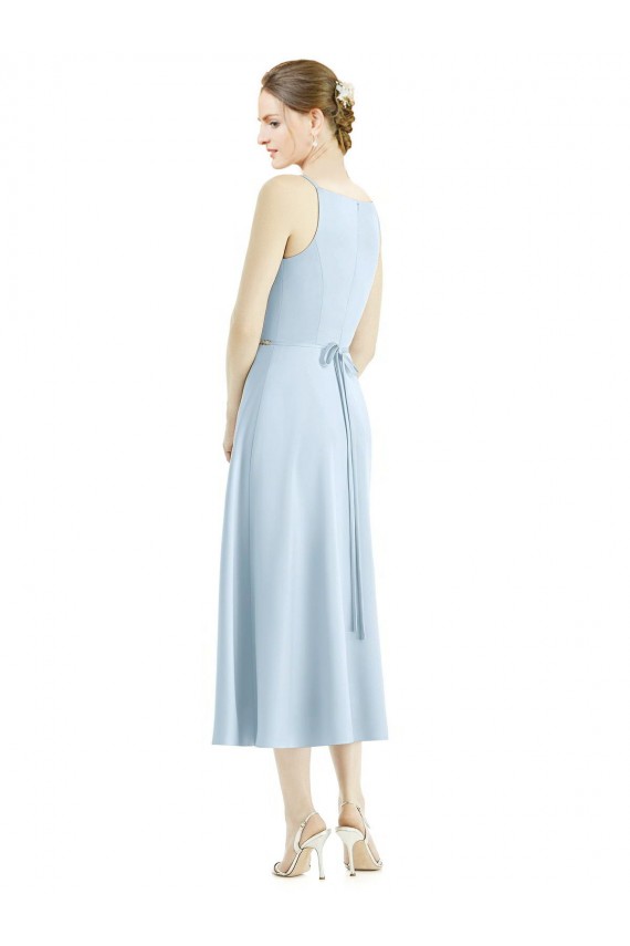 Discount Short Tea Length V-Neck Satin Bridesmaid Dress UK