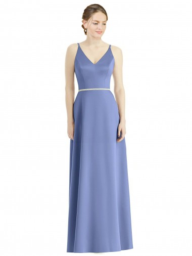 Discount Long Floor Length V-Neck Satin Bridesmaid Dress with Spaghetti Straps UK