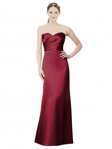 Discount Strapless Satin Bridesmaid Dress with Asymmetrical Draped Bodice UK