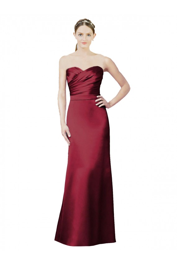 Discount Strapless Satin Bridesmaid Dress with Asymmetrical Draped Bodice UK