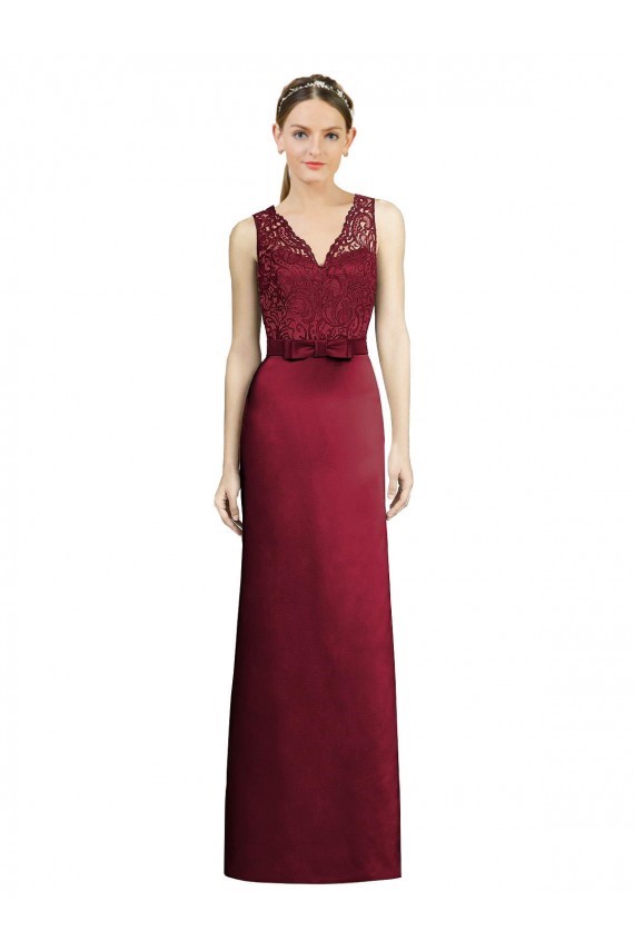 Discount Full Length Sleeveless Satin Bridesmaid Dress with Lace Bodice UK