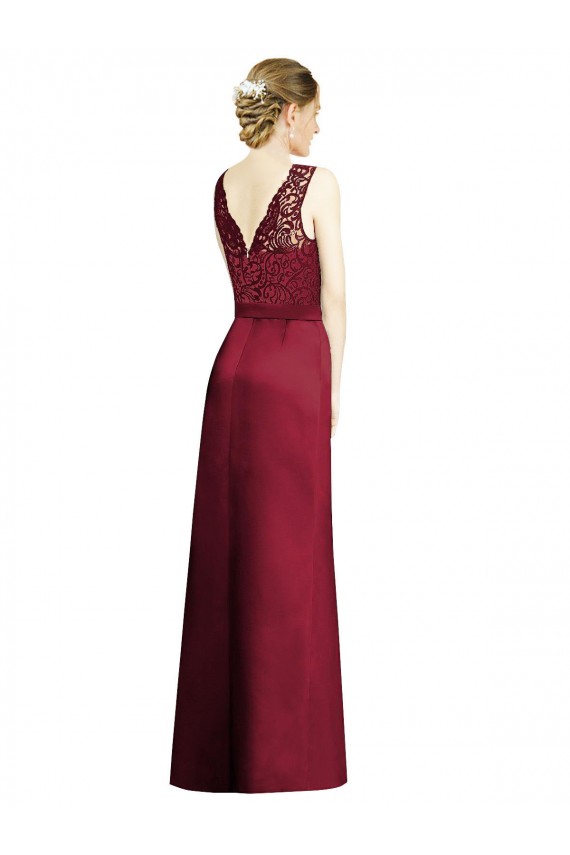 Discount Full Length Sleeveless Satin Bridesmaid Dress with Lace Bodice UK