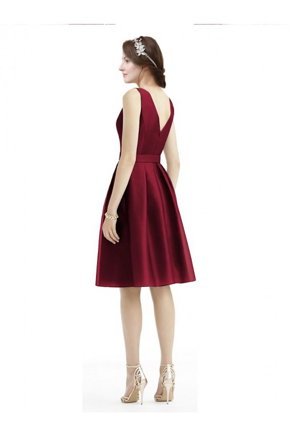 Discount Short Midi Length Satin Cocktail Bridesmaid Dress with Bateau Neckline and V-Back UK
