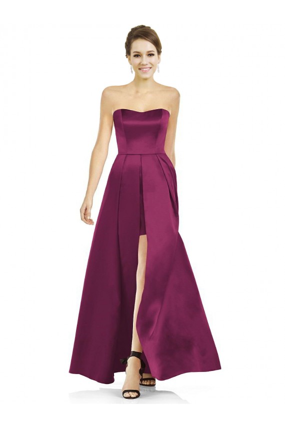 Discount Full Length Strapless Long Satin Bridesmaid Dress with Sweetheart Neckline UK