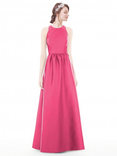 Discount Jewel Neck Keyhole Back Sleek Long Satin Bridesmaid Dress UK