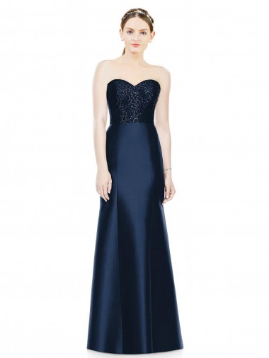 Discount Full Length Strapless Satin Bridesmaid Dress with Lace Sweetheart Neckline UK