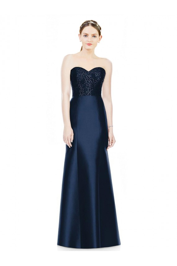 Discount Full Length Strapless Satin Bridesmaid Dress with Lace Sweetheart Neckline UK