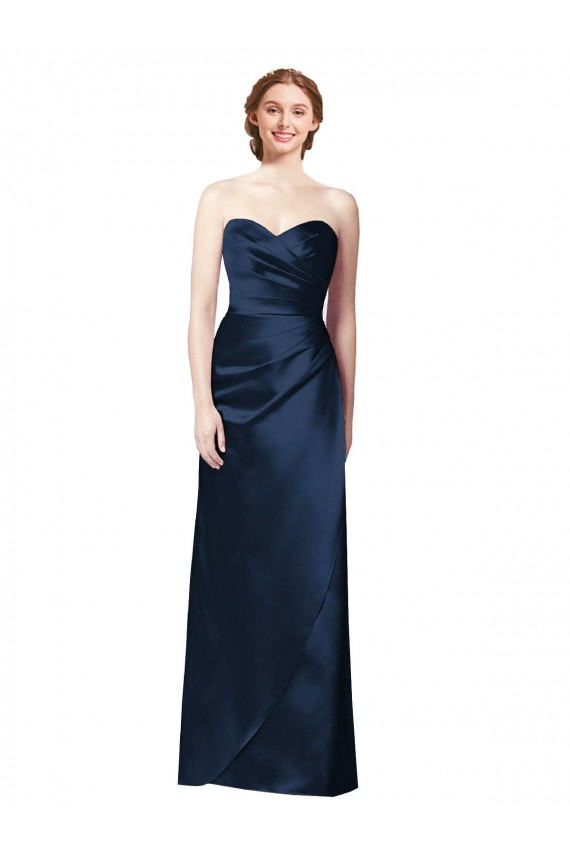 Discount Faux Wrap A-Line Long Satin Bridesmaid Dress with Draped Bodice UK
