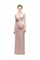 Discount Sleeveless V-Neck Long Satin Bridesmaid Dress with Draped Bodice and Tiered Bow UK
