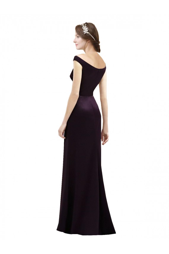 Discount Off The Shoulder Long Satin Bridesmaid Dress with Asymmetrical Pleated Bodice UK