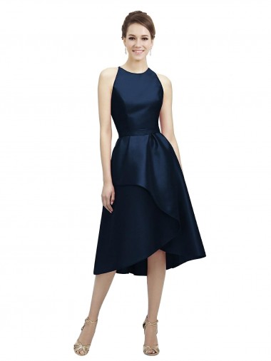 Discount Halter Neck Short Tea Length Sleeveless Satin Bridesmaid Dress UK