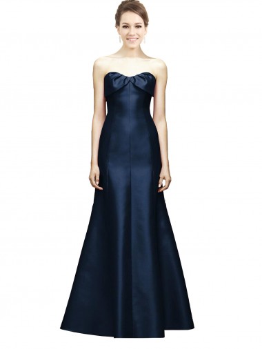 Discount Long Strapless Satin Bridesmaid Dress with Pleated Cuff Neckline UK