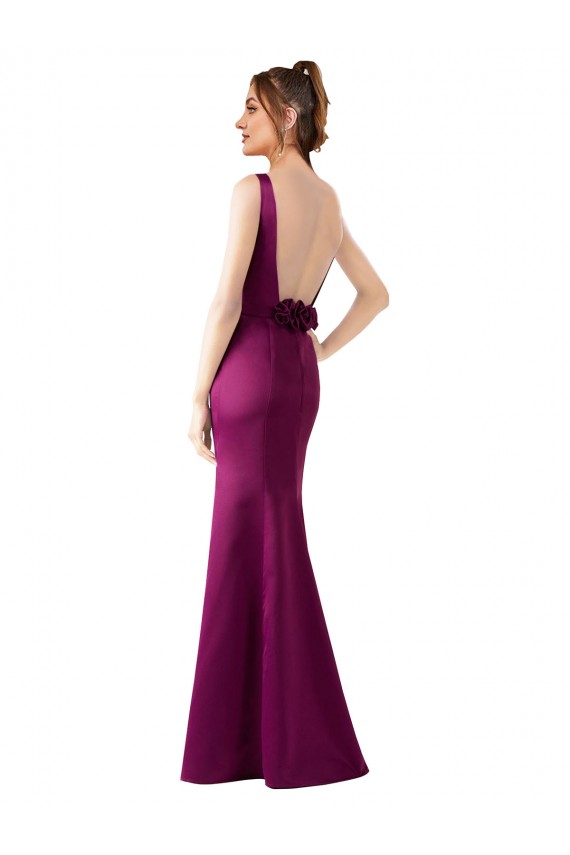 Discount Fitted Sexy Open Back Formal Satin Bridesmaids Dress with Floral Details UK