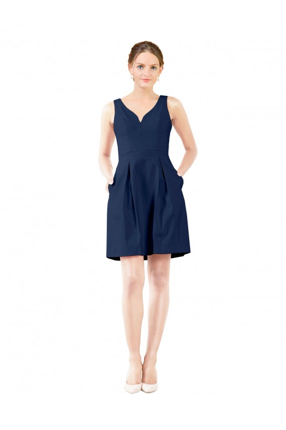 Discount V-Neck A-Line Satin Cocktail Bridesmaid Dress with Pockets UK