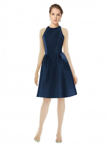 Discount Short Halter Cocktail Length Luxe Satin Cocktail Bridesmaid Dress UK