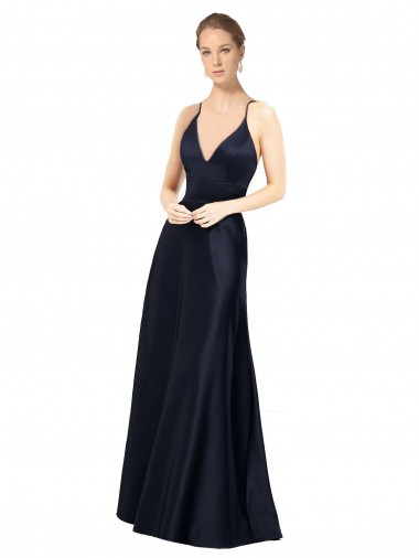 Discount Sexy Satin Bridesmaids Dress with Deep V-Neckline and Strappy Back UK