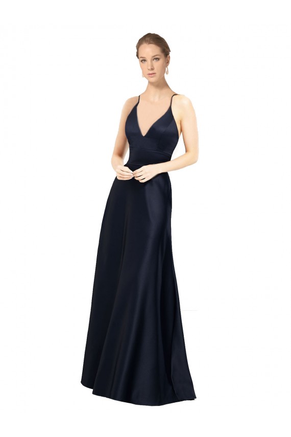 Discount Sexy Satin Bridesmaids Dress with Deep V-Neckline and Strappy Back UK