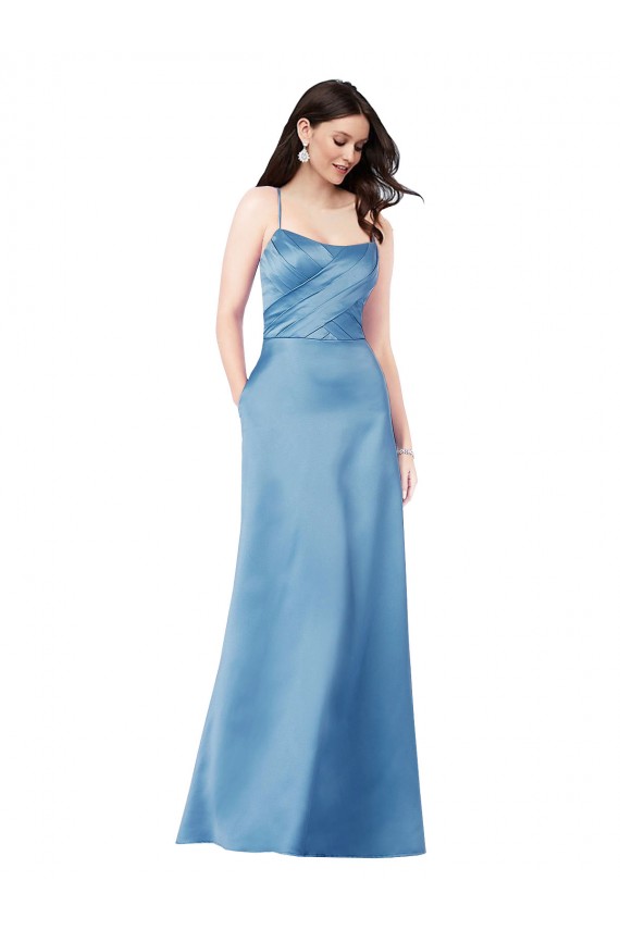 Discount Crossing Strap Back Pleated Bodice Long Formal Satin Bridesmaid Dress / Prom Dress UK
