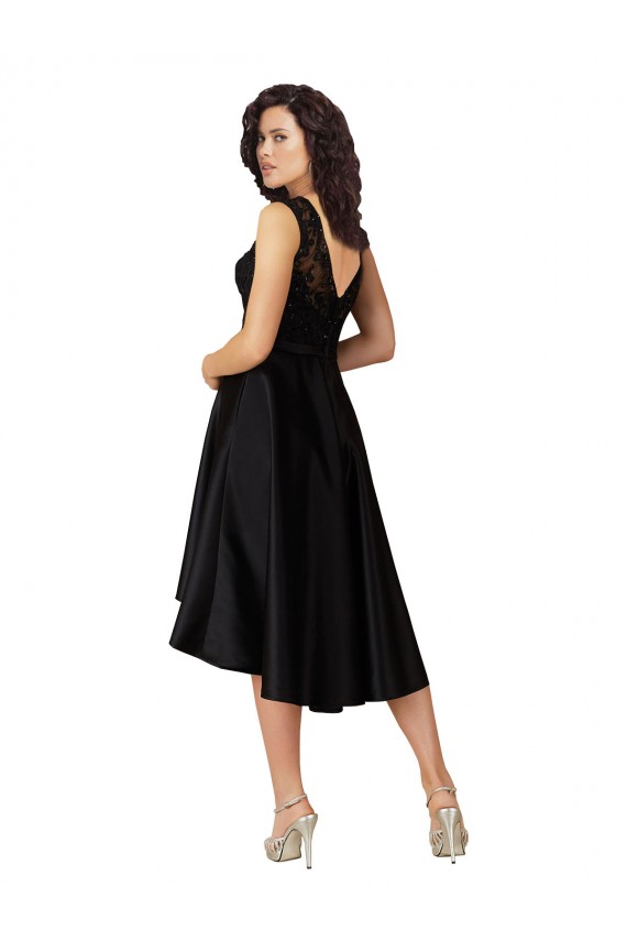Discount Short High Low Satin Cocktail Bridesmaid Dress with a Beaded and Embroidered Bodice UK