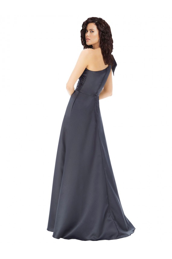 Discount Rouched One Shoulder Floor Length Formal Satin Bridesmaid Dress / Prom Dress with Bow UK