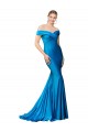 Discount Off the Shoulder Long Chapel Train Formal Satin Bridesmaid Dress / Prom Dress UK