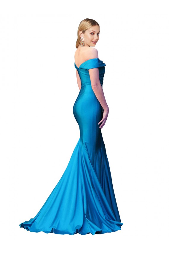 Discount Off the Shoulder Long Chapel Train Formal Satin Bridesmaid Dress / Prom Dress UK