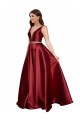 Discount Sleeveless Deep V-Neck A-Line Formal Satin Bridesmaid Dress / Prom Dress with Pockets UK