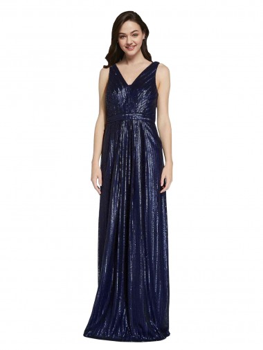 Discount Long V-Neck Sparking Formal Sequin Bridesmaid Dress / Prom Dress with Low V-Back UK